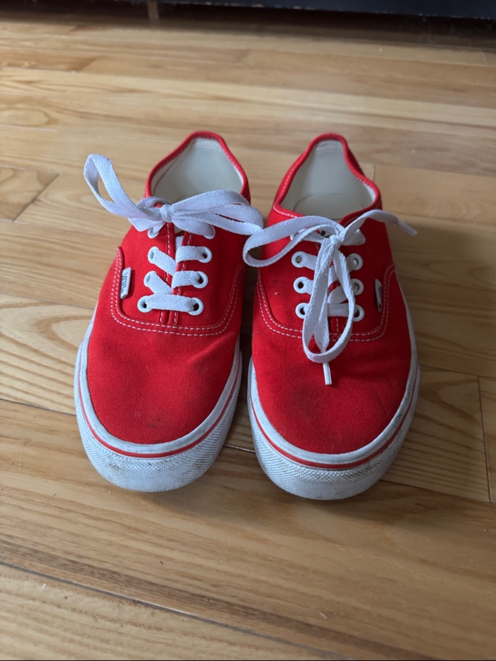Vans Red Canvas Low-Top Sneakers with White Laces
